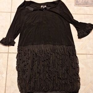 y Slinky Black Super Stretch Ruffles 3/4 Sleeve Plus Size Dress 2X